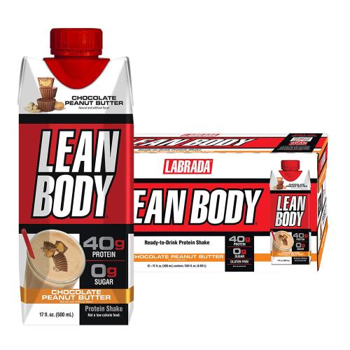 Labrada Lean Body Ready-to-Drink Protein Shake (12 x 500 ml, Unt de Arahide cu Ciocolată)