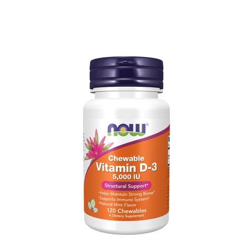 Now Foods Vitamin D-3 5,000 IU (120 Comprimate masticabile, Aromă Naturală de Mentă )