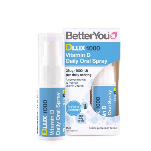 BetterYou Dlux Daily Vitamin D 1000 IU Oral Spray (15 ml, Mentă Piperată Naturală)