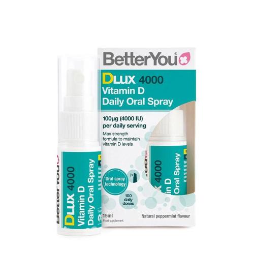 BetterYou Dlux Daily Vitamin D 4000 IU Oral Spray (15 ml, Mentă Piperată Naturală)