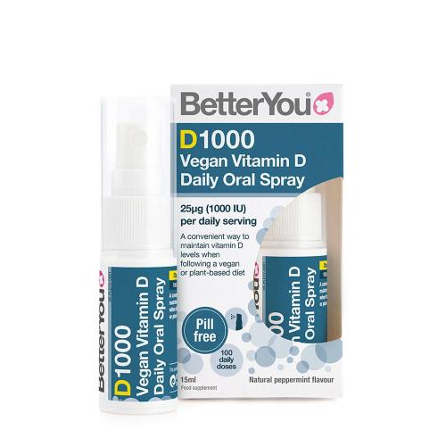 BetterYou Dlux 1000 Vegan Vitamin D Oral Spray  (15 ml, Mentă Piperată Naturală)