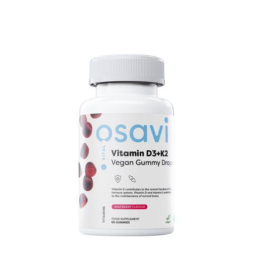 Osavi Vitamins D3+K2 Vegan Gummy Drops (60 Jeleuri, Zmeură)