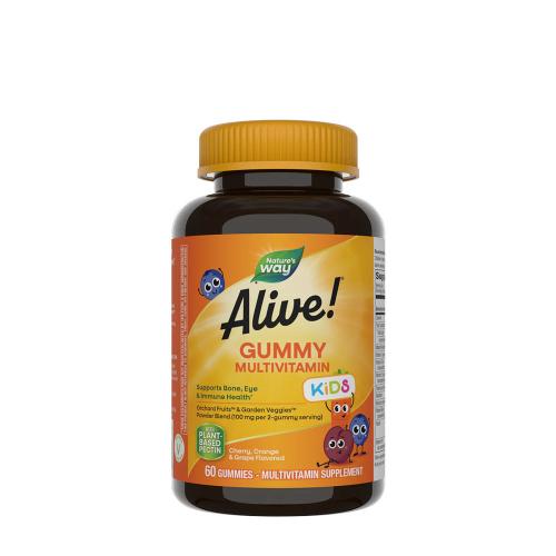 Natures Way Alive!® Kids Multivitamin Gummy (60 Jeleuri, Cireșe, portocale și struguri)