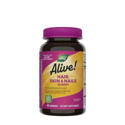 Natures Way Alive!® Hair, Skin & Nails Gummies (60 Jeleuri, Căpșuni)