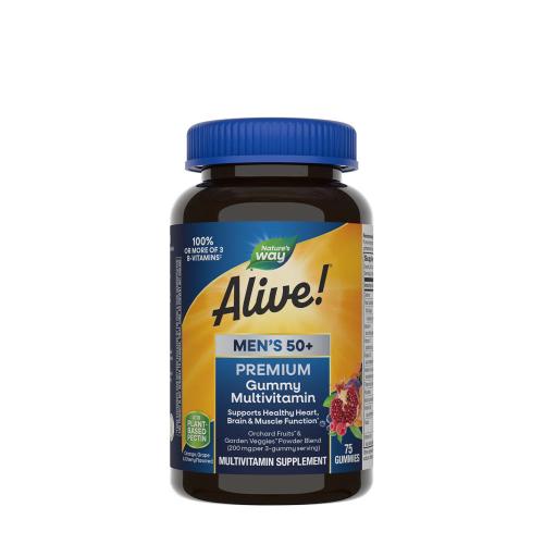 Natures Way Alive!® Premium Men’s 50+ Gummy Multivitamin (75 Jeleuri, Cireșe, portocale și struguri)