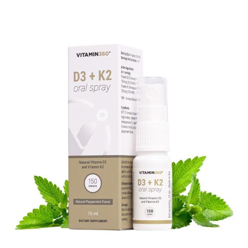 Vitamin360 D3 + K2 Oral Spray (15 ml, Mentă Piperată Naturală)